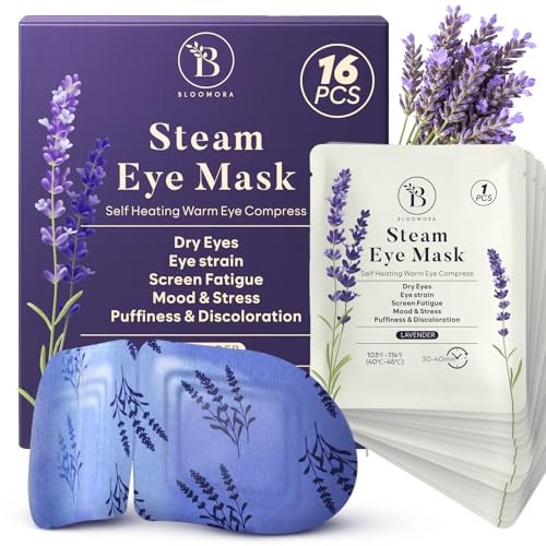 16 Pack Lavender Steam Eye Mask for Dryness, Puffiness, Strain & Relaxation, Heated Eye Mask for Sleeping & Travel, Self-Heating & Disposable Warm Compress,Travel Essentials,Relaxation Gifts for Women