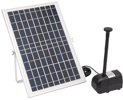 Soldriven dammpump, 10 W, soldriven vattenpump, fontän, fristående, solfontän för utomhusbruk, modern bäckpump, solar för trädgård, damm, fiskbehållare, max vattenhöjd 1,5 m