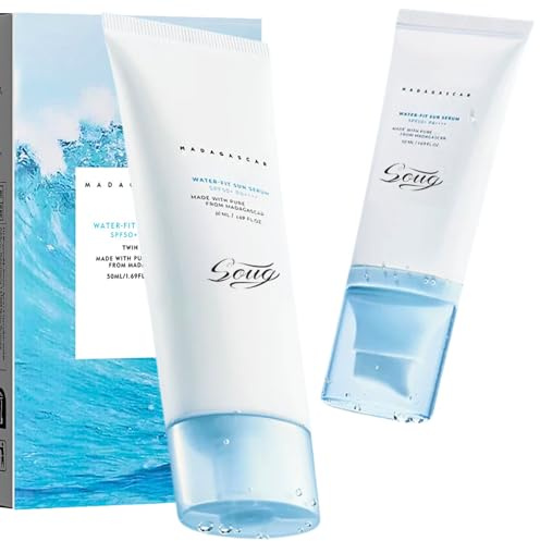 2PC Sun Cream SPF 50 Pa++++, Madagascar Sunscreen, Hyaluronic Acid Water-Fit Sun Serum, SPF 50 Face Moisturiser, Broad Spectrum Uv Protection, Vegan & Korean Sunscreen