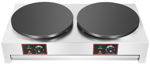 TOWIUOA 16'' Commercial Crepe Maker, 3.4kw 110V Double Hotplate Pancake Machine Electric Crepe Machine with Residue Tray Temperature Control 122-572℉ For Homes, Kitchens, Convenience Stores
