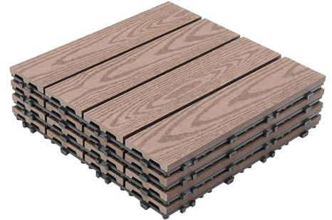 Lot de 22 lames de terrasse en bois composite WPC grain de bois pour jardins, terrasses, balcons, 30 x 30 cm