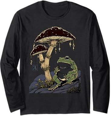 Camiseta de Rana de Hongos - Arte caprichoso de Hongos y sapos Manga Larga
