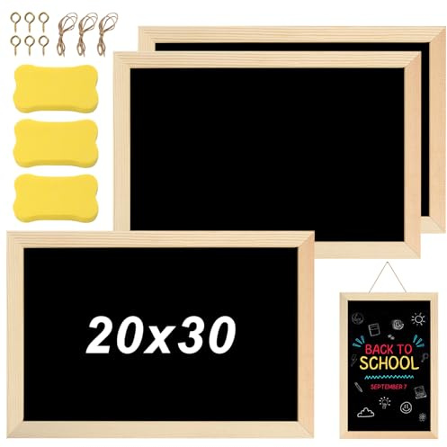 3 Piezas Pizarras de Tiza 20 x 30 cm Pizarra Negra con Marco de Madera Pizarra Negra de Tiza con 3 Esponja Pizarras para Escribir Pizarras Infantiles para Niños Boda Fiesta Escuela Restaurantes