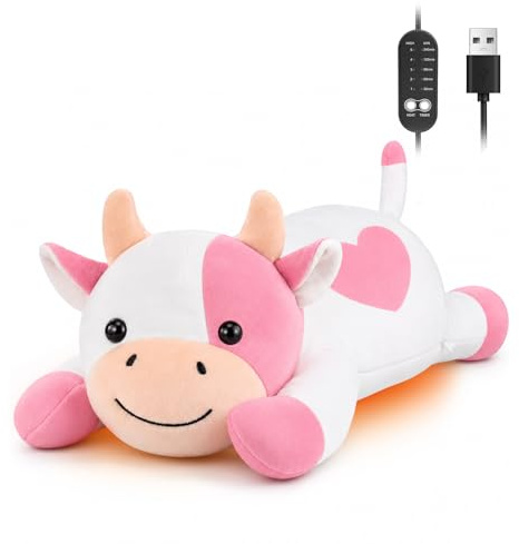 Cow Heating Pad for Period Cramp Pain Relief, USB Powered Electric Heat Pad | Portable Menstrual Heated Plush Stuffed Animal, Funny Mothers Day Christmas Birthday Gifts for Women Teenage Girls Her
