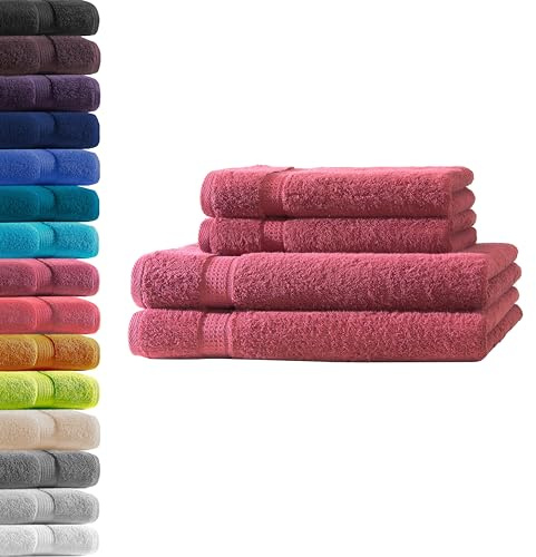 2X Duschtuch + 2X Handtuch | Bordeaux | 100% Baumwolle Frottier | Oeko-TEX® Standard 100 | Premium Qualität 500 g/m²