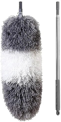 BOOMJOY Microfiber Telescoping Duster, 100 Extendable, Scratch-Resistant Cover, Stainless Steel Pole, Detachable Bendable Head, Washable Grey