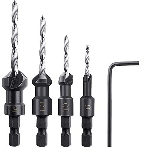 Countersink Drill Bit Set 5Pcs Twist Drill Set Carpentry Reamer Wood Countersink Drill Bit for Wood-Plastic Soft Metal