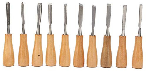 YWBL-WH Holz-Schnitzwerkzeug Set Schnitzmesser mit Holzgriffen für Schnitzer Künstler Carving DIY- 10 Stück,Holzbearbeitungsmeißel