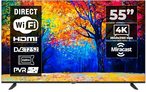KIANO Elegance TV 55 Pollici 4K UHD HDR10 (Android TV 9.0 2GB RAM METAL CASE [Televisore 140 cm Frameless Senza Cornice 8GB] Smart TV, Netfilx, Youtube) Triple Tuner DVB-T2 C/S2, PVR, WiFi