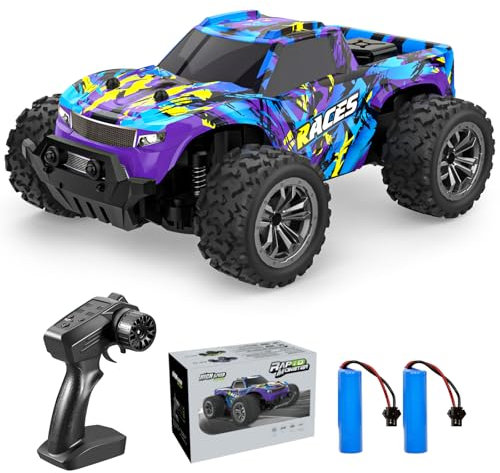 ACAMMZAR AT1 Ferngesteuertes Auto, RC Auto für Jungen 60+min Laufzeit mit 2 Akku, 2WD 2.4GHz Offroad Elektrisches Spielzeugauto mit LED Lichtern Geschenk für 6 7 8 jährige Kinder Erwachsene, Violett