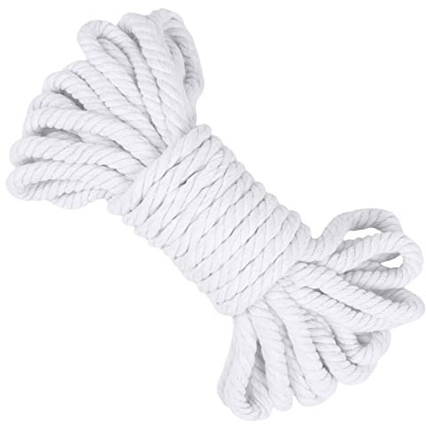 LEREATI Cuerda Macrame 10mm x 10m Hilo Macrame de Algodon Natural Cuerda Gruesa, Algodó Cordel Cordón para DIY Manualidades, Colgador de Planta, Jardinería, Cortina Decoración (Blanco)