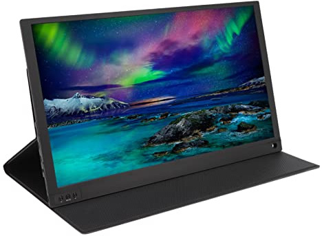 Zunate Bärbar 15,6 tums 4K Ultra HD-spel med läderfodral, 60Hz, 178° visningsvinkel, dubbla högtalare, HDMI, datorskärm för PC, bärbar dator, telefoner