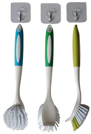 MIEGUIWOR 3 Stück Spülbürste – Küchenbürste mit Nylonborsten und Silikon-Griff für Töpfen, Pfannen, Geschirr, Spüle. Spülbürsten Schrubbecke, Hygienisch Aufhängbar.