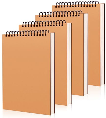4 Stück Zeichenblock A4 Skizzenbuch: 50 Blatt 100gsm Blanko Skizzenblock, Zeichenheft mit Hardcover und Spiralbindung, A4 Zeichenheft für Zeichnen, Skizzen, Bleistift Stift und Ölkreide