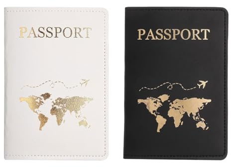 VilaGi 2 Pcs Passport Holder,UK Passport Cover,PU Leather Passport Case Organiser for Ticket Card, Business Cards, Credit Card,Boarding Passes,Portable Travel Wallet Case for Men Women,White+Black