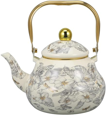 RSBFER Vintage emalj tekanna blomdesign stål tekanna varmvatten kokkanna för induktion, gasspis, träbränning, 1,5 L