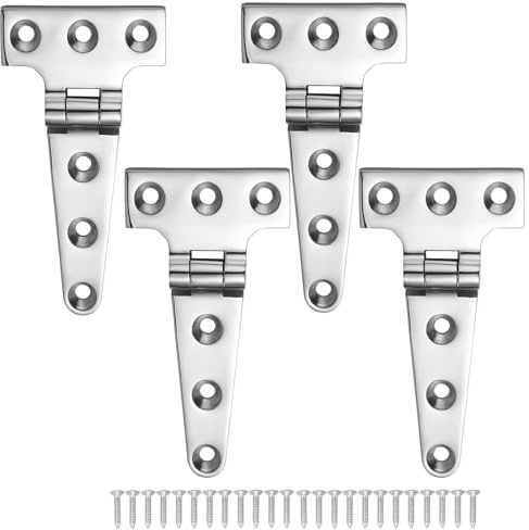 Lot de 4 charnières en T robustes en acier inoxydable 316 pour bateau - 10,2 x 5,5 cm - Charnières de porte d'armoire robustes avec vis