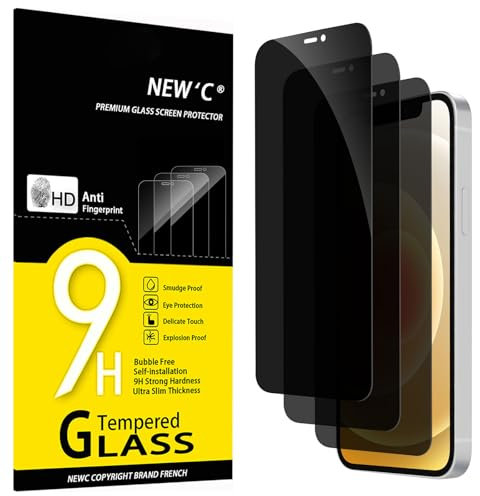 NEW'C 3 Pezzi, Pellicola Protettiva Privacy per iPhone 12, iPhone 12 Pro (6,1 Pollici), Angolo di Privacy 28 Gradi Migliorato, Durezza Ultra Resistente 9H, Senza Bolle