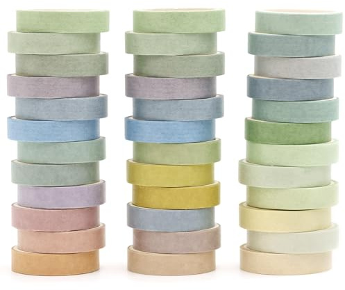 Songdao Pastell Washi Tape Set 36 rullar enfärgad maskeringstejp färgglad för gör-det-själv-entusiaster, dekorativt hantverk, presentförpackning, scrapbook (fjäder)