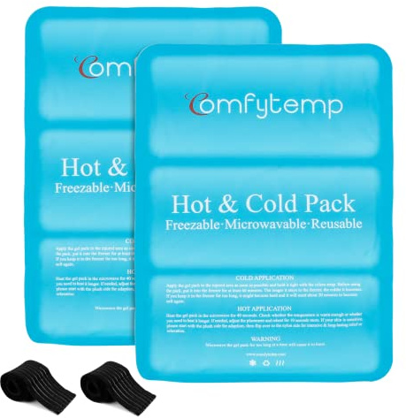 Comfytemp 2 Packs Large Ice Pack for Injuries, 27x37cm Reusable Gel Hot/Cold Pack with Straps for Back, Shoulder, Leg, Hip, Knee, Helps with Soothes Discomfort, Swelling, and Bruises