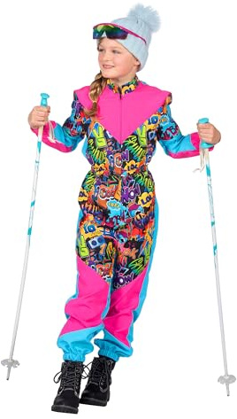WILBERS & WILBERS - 3491 - Costume da bambino tuta da sci retrò con stampa anni '80, tuta da sci sportiva, tuta da neve