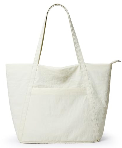 KALIDI Large Tote Bag for Women, Lightweight Handbag with Zip Work Bag with Compartments Stylish Shoulder Bag for Travel School Beach Daily Beige