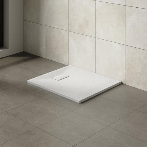 Aquariss SMC Slate Effect Rectangular 1000 x 800 mm Shower Base Tray White | Slimline Anti Slip Shower Tray, Bathroom Wet Room Shower Cubicle Base, for Walk In Shower Door, Durable