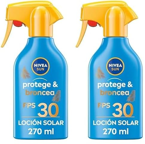 NIVEA SUN Protege & Broncea Spray Solar FP30 (1 x 270 ml), activador del bronceado, protección solar, crema bronceadora, protector solar hidratante resistente al agua, pistola (Paquete de 2)