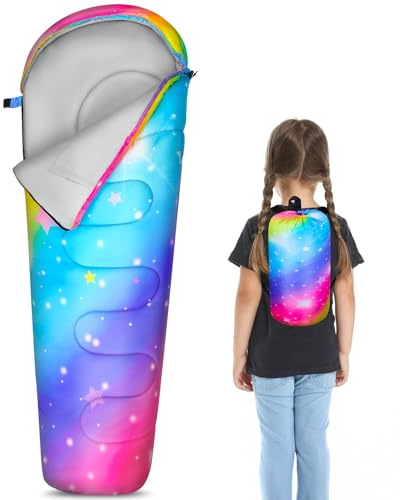 MHJY Saco de Dormir Niños Momia - 3 Estaciones Saco de Dormir Infantil para Camping, Acampada y Senderismo - Ultraligero y Calentito para Niña y Niño (4-12 Años), 178 cm