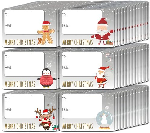 Christmas Stickers, 7cm x 5cm, Self-Adhesive Christmas Tags, 60 Silver Labels Stickers for Presents, Festive Tags for Holiday Gifts, Tag for Presents