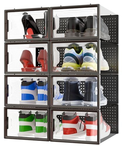 CM HOME - Cajas de Zapatos Transparentes Apilables – Pack 8 - Zapatero Plástico con Apertura Frontal, Ventilación y Sistema Antivuelco – Organizador de Zapatos de Fácil Montaje