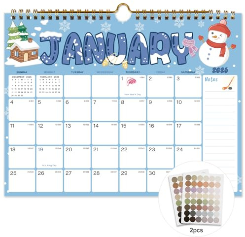 Vibrant Focus Calendar 2026-2027 - 18 Monthly Wall Calendar, January 2026 - June 2027, 8.5 x 11, Calendar 2026 with Twin-Wire Binding, Hanging Hook, Blocks and Julian Dates (Calendar Festivals)