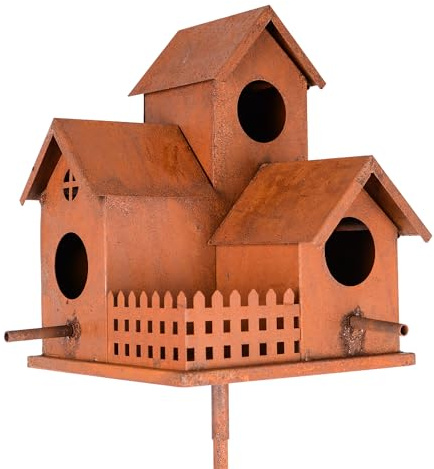 UNUS Nichoir à oiseaux en métal aspect rouille avec tige 132 cm mangeoire décorative pour jardin et terrasse