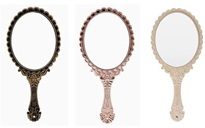 Set of 3 Vintage Pocket Mirrors - Hand Mirrors with Rose Gold Frame, Ivory and Copper - Compact and Elegant, 25 x 12 x 0.7 cm, Convenient for Makeup and Touch-Up