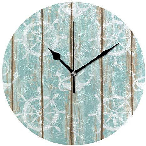 EZIOLY consigli di piattaforma della nave nautica Anchor 25,4 cm, orologio da parete silenzioso al quarzo a batteria, senza ticchettio orologio a muro tondo per casa/ufficio/scuola orologio