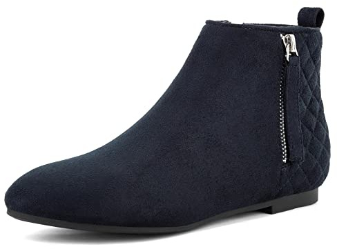 MaxMuxun Botines Casual Plataforma Marino con Cremallera de Vestir Suede Plana para Mujer Talla 39 EU