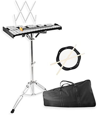 Mr. Power 32 Notes Klockspel Kit med 20 cm övningsdyna, justerbar höjdstativ, musikbladsklipp, glockenspiel-klubbor, trumpinnar och bärväska