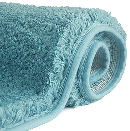 FCSDETAIL rutschfeste, Hochflor Badteppiche 70X120 cm, Maschinenwaschbare Badematte, Badvorleger mit Wasserabsorbierenden, Weichen Mikrofasern für Badewanne, Dusche und Badezimmer (Türkis)