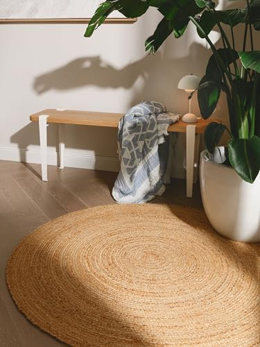 benuta Pure Jute Teppich Jutta - Natur Rund 160 cm - Handgewebter Wohnzimmerteppich - Natürliches Boho Design - Für Fußbodenheizung geeignet