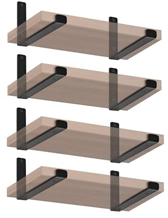 8 Pack - 11.25 L x 6 H x 1.5 W J Lip Shelf Brackets Rustic Farmhouse Iron Wall Floating Shelf Bracket Metal Shelf Bracket Industrial Shelf Supports with Screws Black