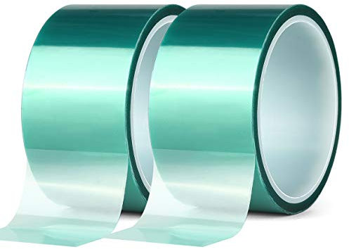 2 Rollen Polyester-Hochtemperatur-Abdeckband, PET-Klebeband mit Silikonkleber, ideal für Malerei, Pulverbeschichtung, Eloxierung, Leiterplatten, 3D-Drucker (50mm x 25 m)
