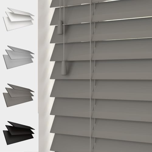 Faux Wood Venetian Blind [Dark Grey, 45cm Width x 160cm Drop, String]