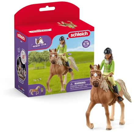 SCHLEICH Horse Club Sarah and Mystery Horse Set - Playset with Removable Saddle and Bridle - Fully Movable Rider Figurine - Fun Toys for Boys and Girls- Kids Ages 5+