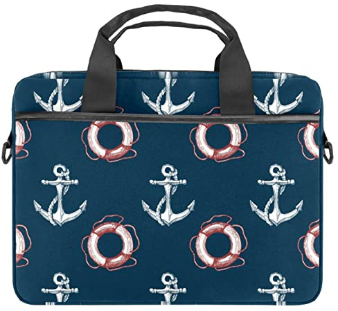 Vitt skepp ankare livboj marinblå laptop axel messengerväska crossbody portfölj messengerfodral för 13 13,3 14,5 tum laptop surfplatta skyddande tygväska fodral, Vitt skepp ankare livboj marin, 11x14.5x1.2in /28x36.8x3 cm