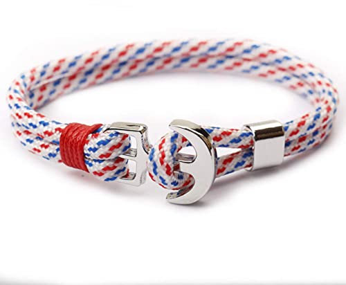 Sus Attire® Flerfärgade paraplyrep flätad legering båt ankare armband för män 21 cm (Storbritannien), Metall