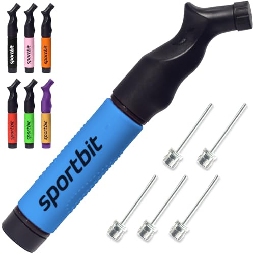 SPORTBIT Pompe à Ballon avec 5 Aiguilles – Système Push & Pull – Pompe à Air Portable pour Football, Basketball, Volleyball et Ballons de Sport