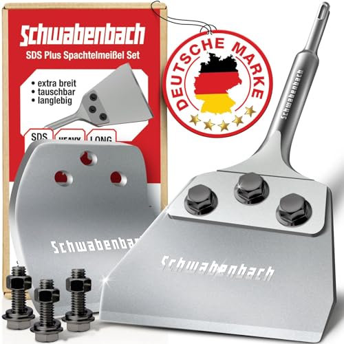 SCHWABENBACH Verbesserter Spachtelmeißel SDS-Plus 125x250 mm - 2 mm Stärke - Inklusive Ersatzklinge & Schrauben - Premium Bodenschaber für effizientes Entfernen von Teppich, PVC, Farbe & Fliesenkleber
