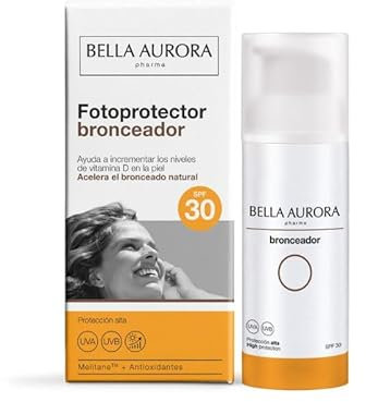 BELLA AURORA - Fotoprotector Bronceador Facial SPF 30 50ml, para la Cara, Protección Solar Alta, Acelera Bronceado Natural, Incrementa Niveles de Vitamina D, con Melitane y Antioxidantes