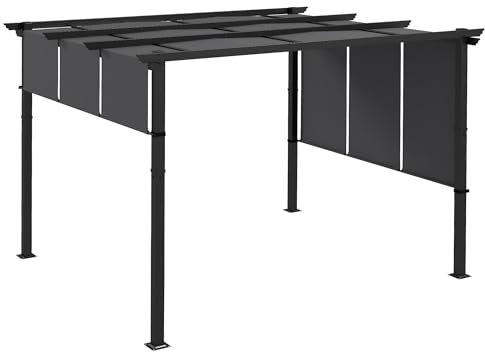 Outsunny Pavillon ca. 3,5 x 3 m Pergola, Terrassendach Terassenüberdachung mit Seitenwand, für Garten, Terrasse, Dunkelgrau