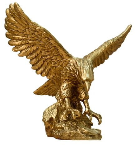 QUHUOYAO Estatua de resina de águila dorada, colección de figuras de águila moderna, decoración del hogar moderna, adecuada para sala de estar, escritorio, estantería, decoración de entrada (A)